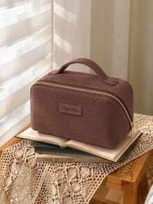 High End Suede Large Capacity Makeup Bag, Simple Solid Color Vacation Red Envelope, Zipper Portable Storage Bag, Elegant Handbag, Women's Handbag, Cute Storage Bag, Suitable For Bedroom, Travel, Vacation And Campus Use - Multicolor - View 9