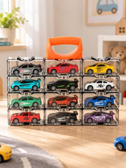 6-Compartment Transparent Toy Car Storage Organizer With Carry Handle, Portable Display Case For Miniature Cars And Small Toys