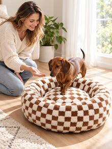 1pc Small Dog Bed, Round Indoor Cat Bed, Soothing Pet Bed For Puppies And Kittens, Non-Slip Bottom, Cute And Exquisite Dog Bed - Multicolor - View 7