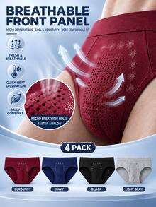 4pcs/Set Men's Breathable Triangle Briefs, U-Shaped Support Pouch, Breathable Front Design, Wide Elastic Waistband Comfortable Men's Shorts - Multicolor - View 10