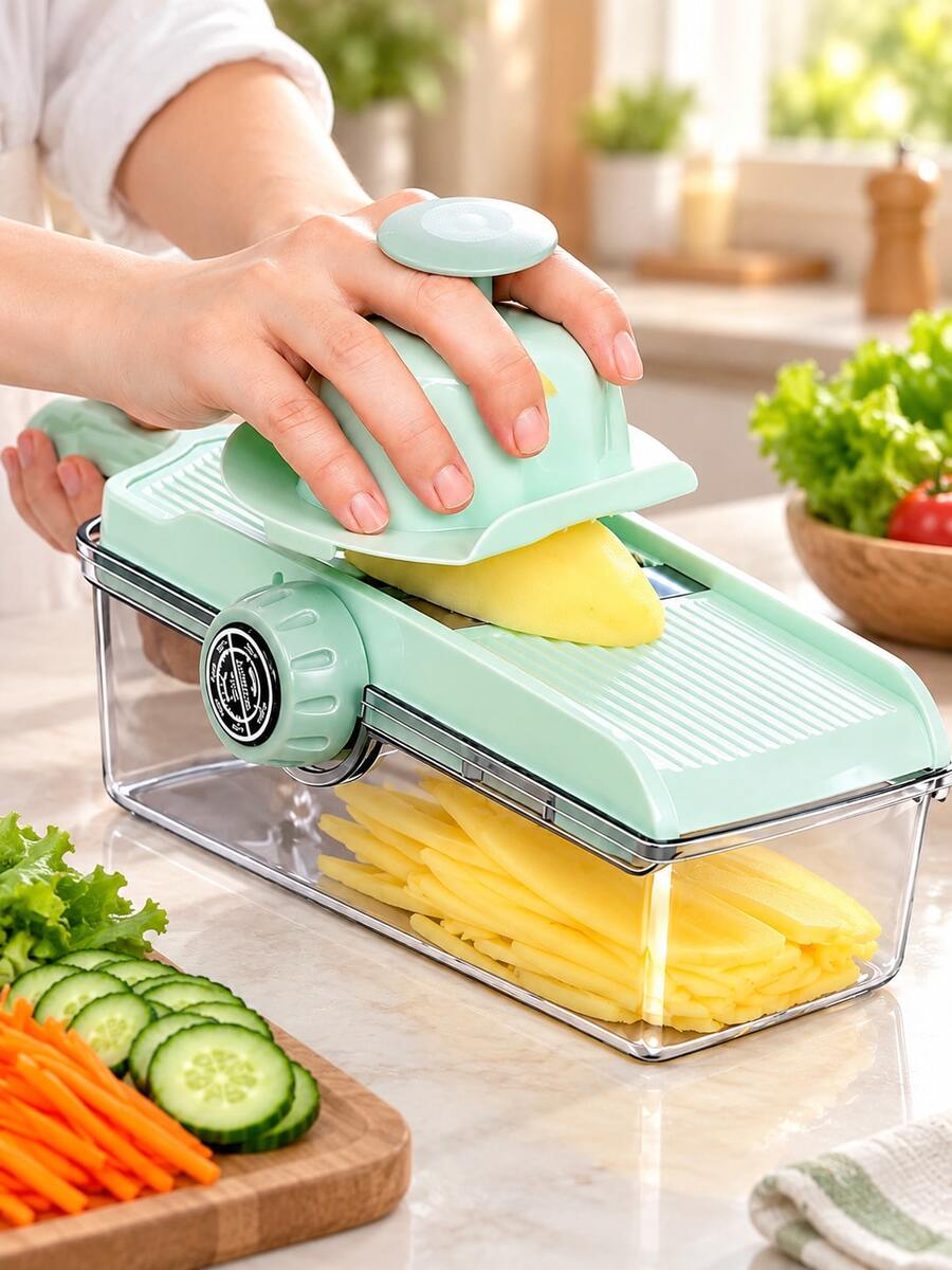 Kitchen Slicer, Vegetable Slicer With Hand Protection, Multi-Function Potato, Carrot, Zucchini And Waffle Slicer