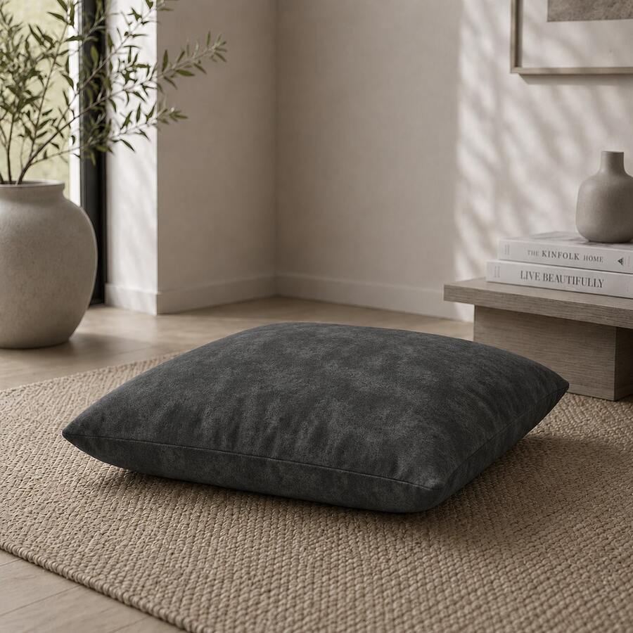 50x50 Cm Modern Square Floor Pillow – Soft And Comfortable Tufted Seat Cushion - Dark Grey - View 1