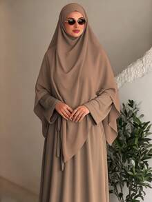 Bộ 2 món Khimar Hijab khăn cầu nguyện + Abaya, trang phục Hồi giáo rộng rãi thoải mái cho nữ, phù hợp mặc hàng ngày và cầu nguyện, dùng cho mọi mùa - Nhiều màu - Xem 14