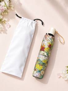 1pc Women's Umbrella, UPF50+ UV Protection Sun Umbrella (Floral Umbrella Is Main Product, Waterproof Storage Bag Is Accessory), Floral Pattern, Portable Travel Umbrella, Strong Waterproof Performance, 8 Reinforced Ribs, Women's Gift - Multicolor - View 11