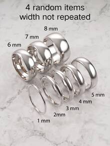 4pcs Random Non-Repeating Width Plain Band Rings, 14K Gold Plated 304 Stainless Steel, 1-8mm Multi-Size Random Width, Unisex Stackable Basic Ring Set - 4pcs - View 8
