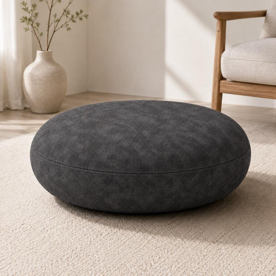 Modern Round Floor Pillow – Soft-Touch Matte Fabric Cushion For Living Room, Patio, And Kids' Play Areas - Dark Grey - View 1