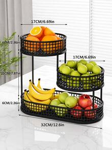 1pc 3-Tier Metal Fruit Basket Rack, Space-Saving Kitchen Countertop Storage Shelf, Modern Metal Wire Fruit Vegetable Snack Bread Storage Rack, Suitable For Kitchen Pantry Dining Room, Home Decor Housewarming Christmas Gift - Multicolor - View 2