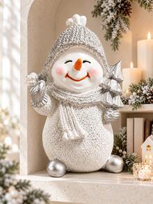 1pc Christmas Snowman Figurine, Smiling Winter Character With Knit Hat And Scarf, Mini Tabletop Decoration For Living Room Fireplace Mantel, Shelf, Office Desk And Cozy Holiday Home Decor - 1PC - View 3