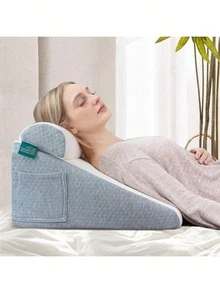 Triangle Wedge Pillow, High-Density Foam Bed Support Cushion, Ergonomic Pillow For Sleeping, Reading & Relaxing, Bedroom & Sofa Use - 1PC Triangular Pillow - Light Gray - Without Small Pillow - View 2