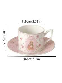 1 Set Pink Floral Rabbit Ceramic Cup And Saucer, Exquisite And Beautiful Coffee Cup And Saucer, Afternoon Tea Coffee Cup And Saucer, Beautiful Gift Cup And Saucer For Friends, Suitable For Home, Restaurant, Cafe, Dessert Shop, Gift, Gathering, Party - Pink - View 3