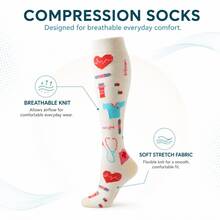 6 Pairs Unisex Sports Compression Socks, Cute Heart Pattern, Breathable Knee-High, Suitable For Running, Cycling, Hiking, Travel, Women's Sports Nurse Compression Socks - Multicolor - View 5