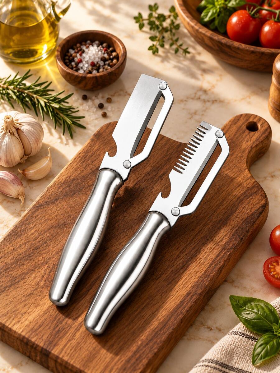 1/2PCS Multifunctional Stainless Steel Vegetable Peeler Set, Kitchen Fruit Peeler And Julienne Slicer Tool For Vegetable Preparation