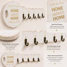 1pc 5-Hook Rustic Wooden Key Holder, HOME SWEET HOME Wall-Mounted Key Hook Storage Rack, Suitable For Entryway, Kitchen, Office, Farmhouse Style Home Wall Decor Gift, Apartment Decoration, Home Organization And Storage - White - View 2