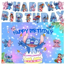 BUTTBILL Home Decor Decorative Hanging Ornaments 4-Theme Birthday Banner Backdrop Set Cake And Beach Stitch Happy Birthday Print Backdrop Birthday Atmosphere Decoration, Suitable For Family Birthday Party - Multicolor - View 11