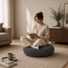 Modern Round Floor Pillow – Soft-Touch Matte Fabric Cushion For Living Room, Patio, And Kids' Play Areas - Dark Grey - View 3