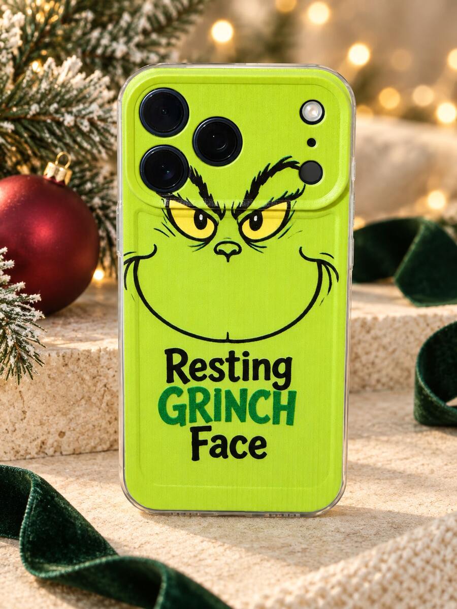 The Grinch Christmas Phone Case TPU Cartoon Character Pattern Protective Shell Compatible With IPhone 18/17/16/15/14/13/12/11 Pro Max Plus Models Resting Expression Holiday Print Design Raised Camera Frame Phone Accessory Christmas Gift - Multi-color - View 1