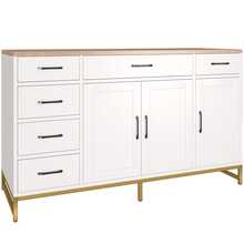 NHHF Credenza con telaio in metallo dorato e kit antiribaltamento, 6 cassetti, mobile a tre ante, 2 ripiani regolabili, per cucina, sala da pranzo, soggiorno, 140x40x80cm, bianco e oro - Bianco - Visualizzare 8