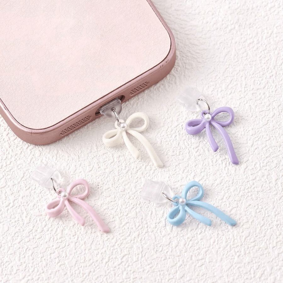 Bow Knot Dust Plug, Rubber Stopper For Charging Port & Data Port, Compatible With Apple & Type-C Phones - Multicolor - View 1