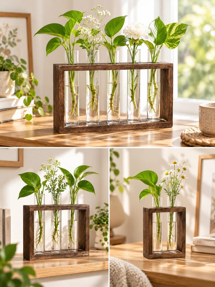 Plant Propagation Station, 2/3/5 Glass Test Tube Vases With Wooden ...