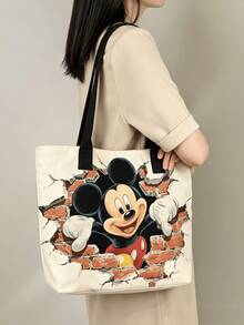 Disney Cute Cartoon Mickey, Minnie, Daisy Duck Tote Bag Handbag With Pink Heart Pattern, Large Capacity Shoulder Bag, Women's Fashion Handbag For Work, School, Commute, Travel, Shopping, Daily Use - Multicolor - View 3