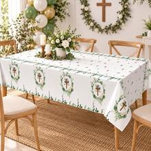 1pc/2pcs 54"X108" God Bless Tablecloth, Eucalyptus Leaf Cross Religious Tablecloth, Sage Green Plastic Tablecloth, Suitable For Shower, Communion Decor - Multicolor - View 5