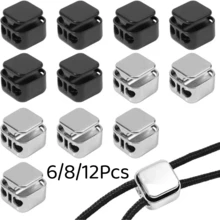 6/8/12Pcs Metal Cord Lock Adjuster, Heavy Duty Dual Hole Press Button, Quick Tightening Drawstring, Universal Pants Rope Shoe Lace Zipper Pull - Multicolor - View 1