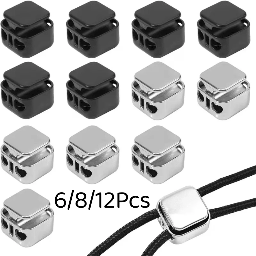 6/8/12Pcs Metal Cord Lock Adjuster, Heavy Duty Dual Hole Press Button, Quick Tightening Drawstring, Universal Pants Rope Shoe Lace Zipper Pull - Multicolor - View 1