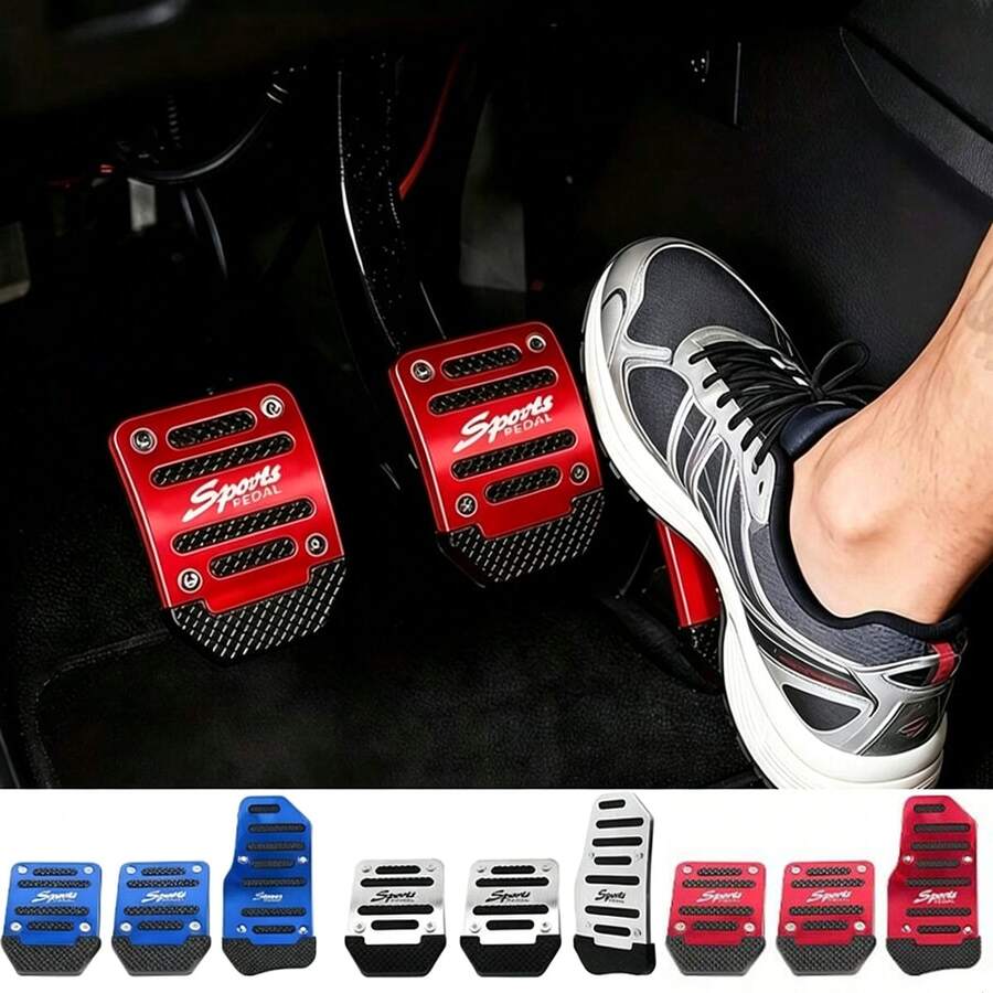 3PCS Multi-Color Universal Car Brake & Accelerator Pedal Pads, Anti-Slip Pedal Mat Set, Accelerator Pedal Cover, Car Brake Pedal Protector, High-Quality Anti-Slip Pedal Pads, 3-Color Brake, Accelerator, Clutch Pedal Set, Suitable For Manual Transmission Car Pedal Mats, Anti-Slip Durable Foot Pedals - 3-piece Car Pedal Set - View 1