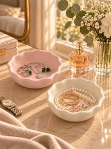 1pc Decorative Jewelry Storage Bowl, Fan-Shaped Flower Design, Suitable For Rings, Earrings, Necklaces, Pearls And Gemstones, Fashionable Storage Tray, Suitable For Vanity, Bedroom, Desk, Perfect As A Thoughtful Gift, Jewelry Storage Dish, Accessory Tray, Ring Dish, Gift For Her - Multicolor - View 2
