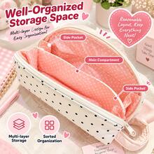 1pc Cute Polka Dot Pencil Case, Large Capacity Multi-Layer Stationery Storage Bag With Smooth Zipper And Portable Handle, Spacious Pen Pouch, Suitable For Students, School, Office, Travel, Back To School Gift - Pencil Case - View 3