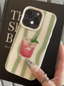 1件 白色波浪條紋飲品設計極簡全包覆 TPU 防震手機殼，適用於 Apple 18 17 16 15 14 13 12 11 Pro Max Air 及系列 - 彩色 - 查看 2