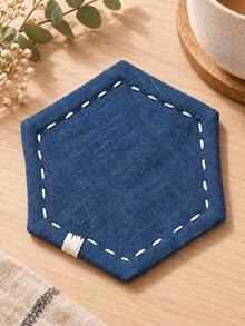 1pc Hexagon Fabric Coaster, Heat-Resistant Non-Slip Absorbent Drink Mat, Dark Blue Tabletop Protector, Suitable For Coffee Tea Cups, Minimalist Home Kitchen Restaurant Decor, Christmas Halloween Thanksgiving Holiday Gift, Room Decoration - Multicolor - View 1