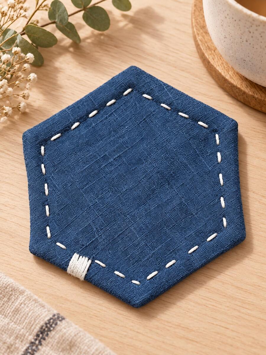 1pc Hexagon Fabric Coaster, Heat-Resistant Non-Slip Absorbent Drink Mat, Dark Blue Tabletop Protector, Suitable For Coffee Tea Cups, Minimalist Home Kitchen Restaurant Decor, Christmas Halloween Thanksgiving Holiday Gift, Room Decoration - Multicolor - View 1