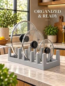 Kitchen Pot Lid Storage Rack, Multi-Functional Vertical Pot Lid Holder, Cutting Board Rack, Countertop Divided Storage Rack, Cutting Board Tray Plate Organizer, Kitchen Space-Saving Storage Supplies - Multicolor - View 7