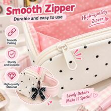 1pc Cute Polka Dot Pencil Case, Large Capacity Multi-Layer Stationery Storage Bag With Smooth Zipper And Portable Handle, Spacious Pen Pouch, Suitable For Students, School, Office, Travel, Back To School Gift - Pencil Case - View 6