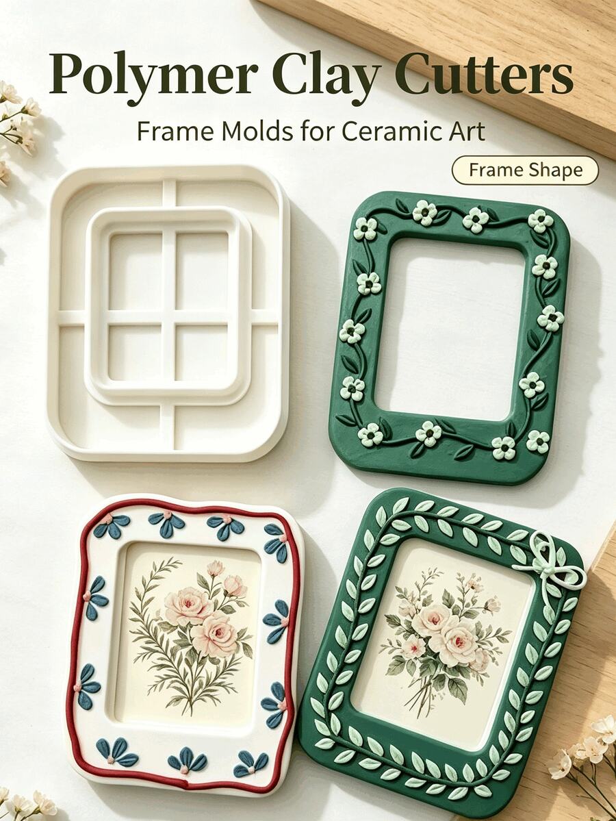 Polymer Clay Photo Frame Cutting Mold, Ceramic Art Photo Frame Mold, DIY Handmade Cutting Mold, Easily Cut Clay Into Exquisite Photo Frame Shapes, Smooth Edges, Clean Cutting Effect, Suitable For Polymer Clay, Air Dry Clay And Ceramic Clay - Multicolor - View 1