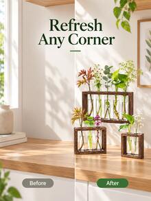 Plant Propagation Station, 2/3/5 Glass Test Tube Vases With Wooden Frame, Desktop Hydroponic Plant Rooting Rack, Pothos And Flower Bud Display Stand, Home Office Desktop Indoor Plant Decor, Suitable For Bookshelf And Windowsill - A - View 10
