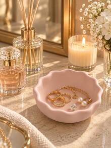 1pc Decorative Jewelry Storage Bowl, Fan-Shaped Flower Design, Suitable For Rings, Earrings, Necklaces, Pearls And Gemstones, Fashionable Storage Tray, Suitable For Vanity, Bedroom, Desk, Perfect As A Thoughtful Gift, Jewelry Storage Dish, Accessory Tray, Ring Dish, Gift For Her - Multicolor - View 6