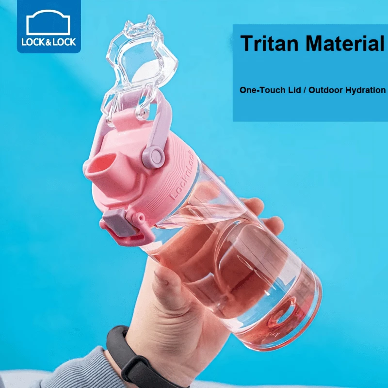 LocknLock ABF796 Waist-Shaped Portable Sports Cup, 700ml Tritan Water Bottle With Direct Drinking Outlet, Easy Clean Wide Opening, Clear Scale, 180° Flip Carry Handle For Men Women Students - A - View 1