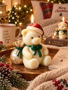 Cute Sitting Christmas Teddy Bear Silicone Mold, 3D Bear With Christmas Hat And Star Gift Bag, Handmade Wax Epoxy Resin Soap Mold Christmas DIY Craft Decoration - Christmas Bear Candle Mold - View 5