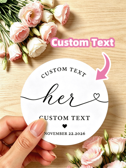 1/60/120pcs Customizable Wedding Round Stickers, Personalized Couple & Wedding Date Text Labels, Perfect For Gift Box Sealing, Thank You Card Decoration, Aromatherapy Bottle Labeling, Ideal For Family, Best Friends, Newlyweds, Guests, Groomsmen & Bridesmaids, Suitable For Wedding Party, Engagement Party,