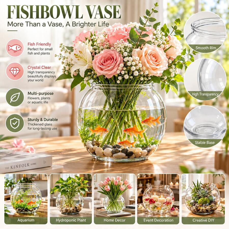 1pc Plastic Bubble Vase, Transparent Bowl-Shaped Vase, Fish Tank, Suitable For Drinks, Heavy Duty Round Vase, Suitable For Wedding Party Home Tabletop Decor Centerpiece - Multicolor - View 1