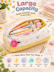 Cute Plush Pencil Case, Large Capacity Japanese Scroll Zipper Pencil Pouch, Soft Fluffy Stationery Storage Bag, Suitable For Pens, Markers, Makeup Brushes, Perfect For School, Office And Travel - Multicolor - View 8