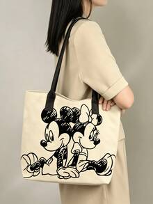 Disney Cute Cartoon Mickey, Minnie, Daisy Duck Tote Bag Handbag With Pink Heart Pattern, Large Capacity Shoulder Bag, Women's Fashion Handbag For Work, School, Commute, Travel, Shopping, Daily Use - Multicolor - View 5