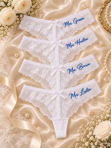 Personalized Lace Bridal Thong, Custom Mrs. Bride Panties, Wedding Lingerie Keepsake - Multicolor - View 6