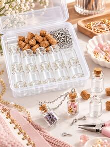 15pcs/Box Mini Glass Bottle Set With Cork Stoppers And Eye Screws - Clear Small Bottles With Storage Box, Suitable For DIY Wish Bottles, Spell Jars, Jewelry Necklaces, Pendants And Crafts - Multicolor - View 3