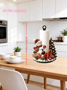 2D FLAT Christmas Decorative Kitchen Paper Towel Holder (No Power Light) - Desktop Tabletop Roll Holder (Combines Display And Storage Functions), Fun Christmas Tree And Snowman Design, Suitable For Kitchen, Bathroom, Living Room And Dining Room, Decorative Ornament To Create A Warm Christmas Atmosphere - Multicolor - View 4