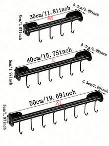 Wall-Mounted Kitchen Hanging Rack With Removable Hooks, Heavy Duty Black Metal Straight Bar Storage Rack, Suitable For Pots, Pans, Kitchen Utensils, Towels, Drill-Free Space-Saving Hanging Kitchen Storage Rack, Suitable For Home Apartment Kitchen Storage - Black - View 9