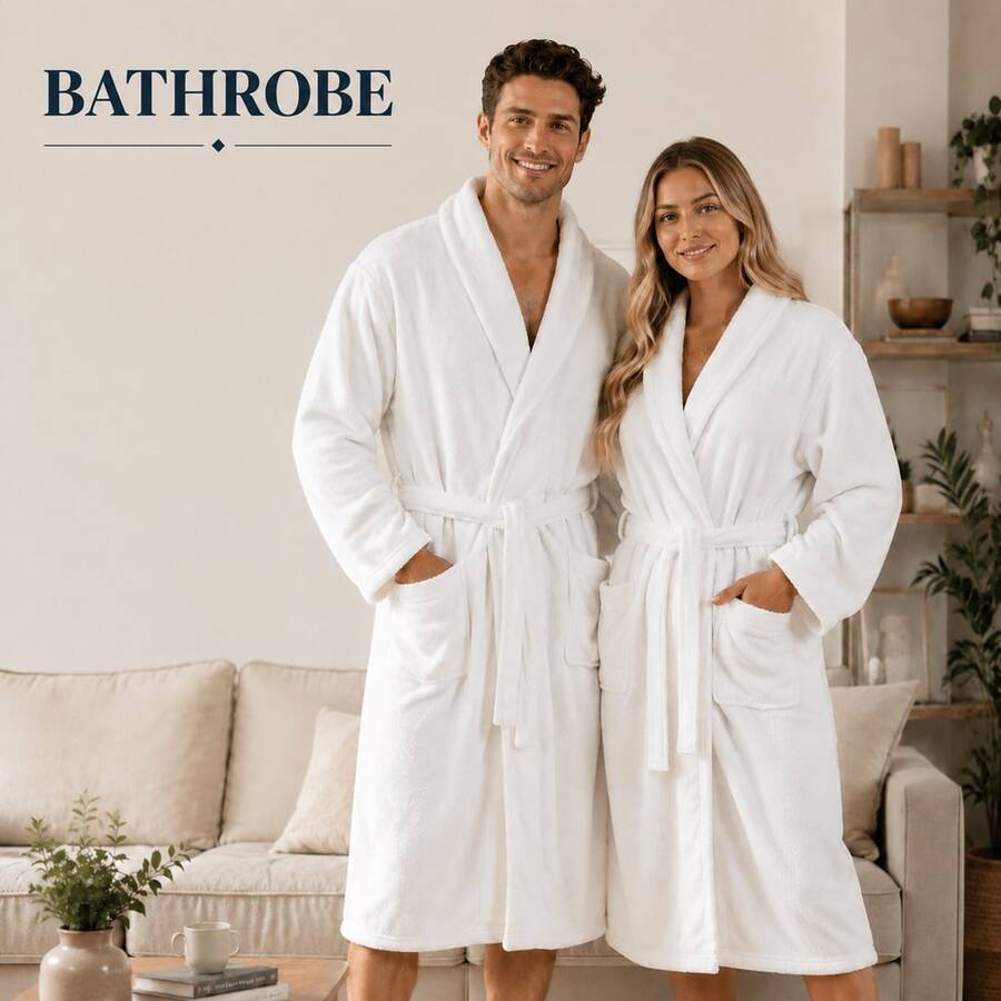 1pc White Plus Size Bathrobe Unisex Bathrobe Lapel Long Robe Solid Color Long Sleeve Loungewear Thick Coral Fleece Soft Absorbent Shower Hotel Pool Spa Couple Pajamas