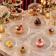 50/25/20/10pcs Dragon Scale Pattern Gold Rim Dinnerware Set, 7.5"/10.25" Reusable Plates, Food Trays, Fruit And Snack Platters, Dessert And Salad Plates, Cheese And Candy Trays, Multi-Purpose Tableware For Parties, Weddings, Birthdays, Picnics, Holiday Events, Easy To Clean, Suitable For Elegant Home And Event Table Settings - View 7